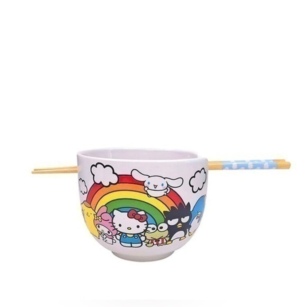 HELLO KITTY & FRIENDS RAINBOW CERAMIC BOWL WITH CHOPSTICKS‼️